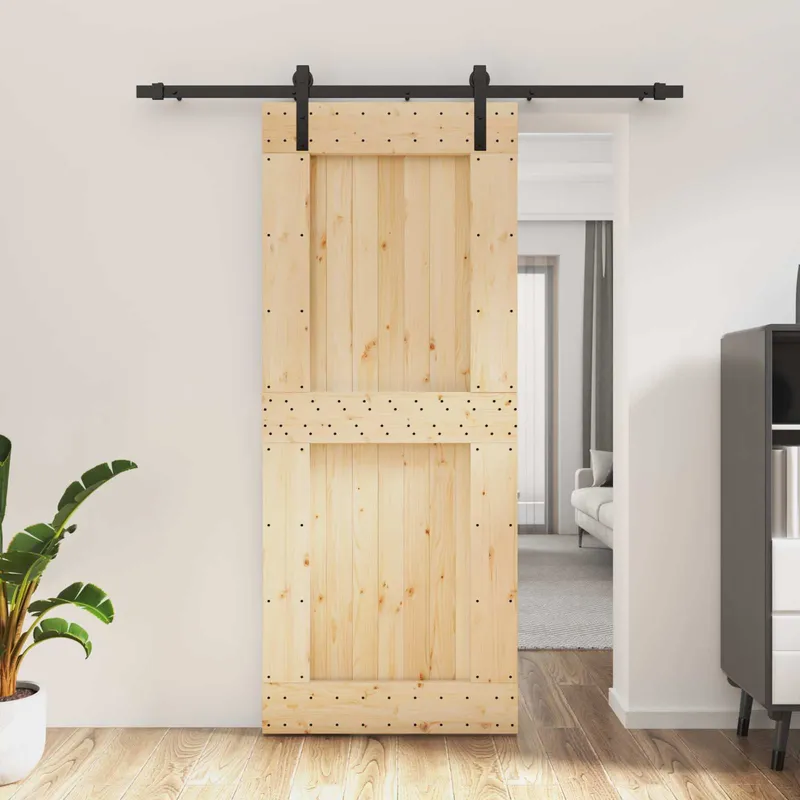 Porte coulissante Naturel et noir 85 x 210 cm