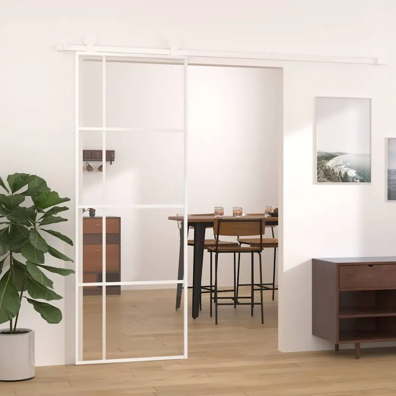 Porte coulissante Verre ESG et aluminium 76x205 cm Blanc