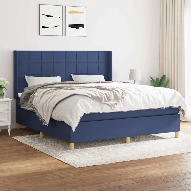 letto boxspring mit Matratze blu 160x200 cm tessuto