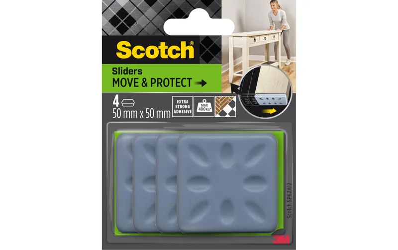 Scotch Möbelgleiter Move & Protect, 50 mm x 50 mm, gris, 4er Pack