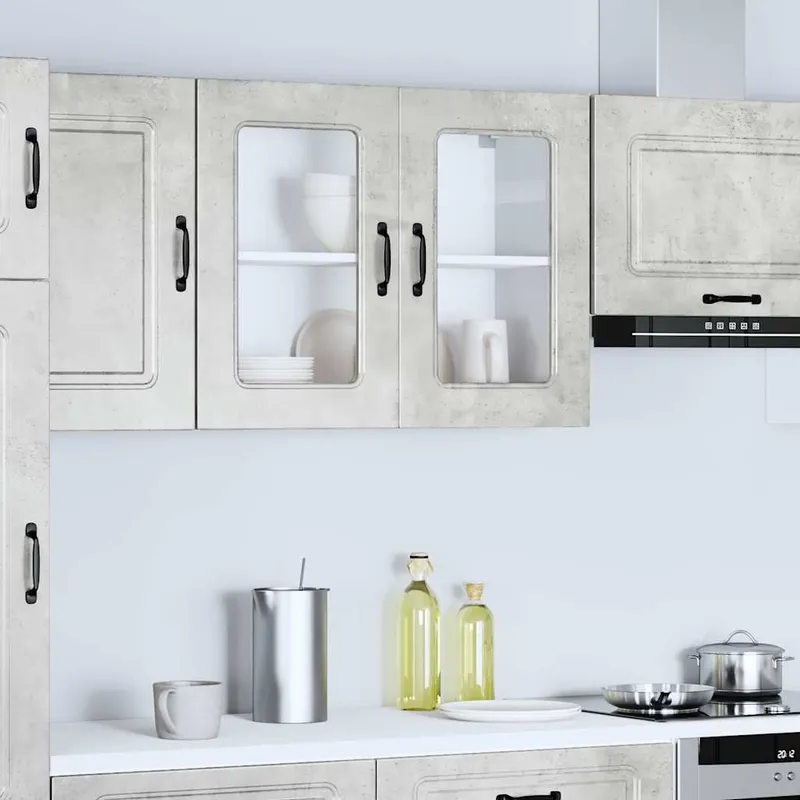 Küchen-Hängeschrank mit Glastür Kalmar Betongrau derivato del legno