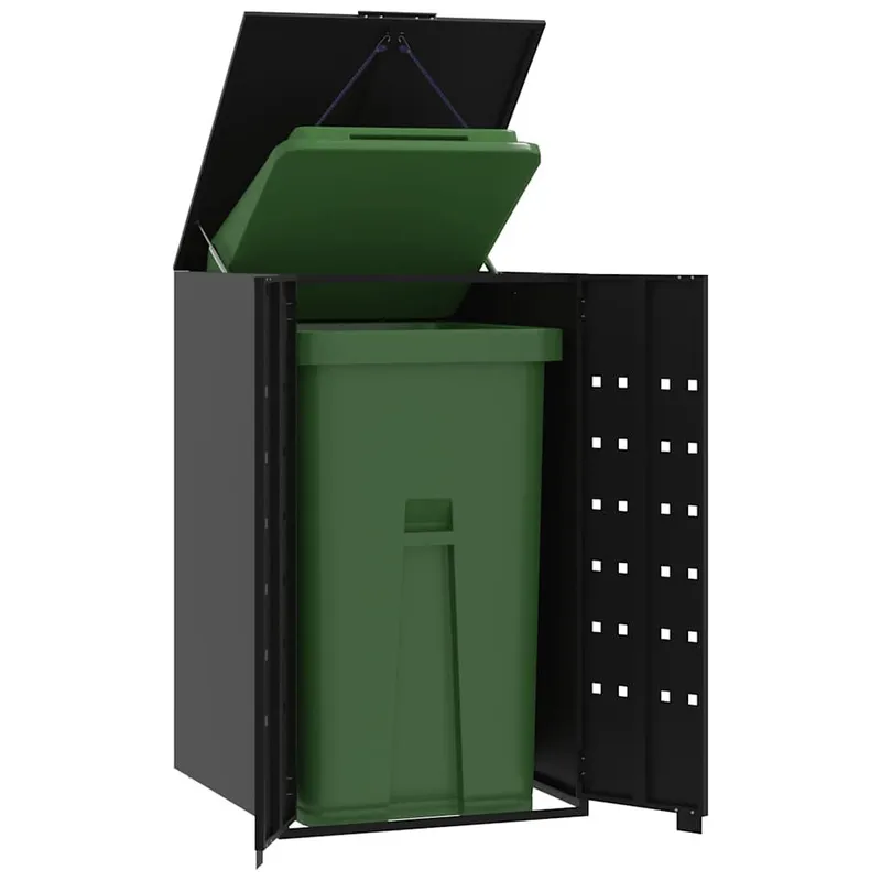 Rangement à roulettes pour poubelles pour bac unique noir acier