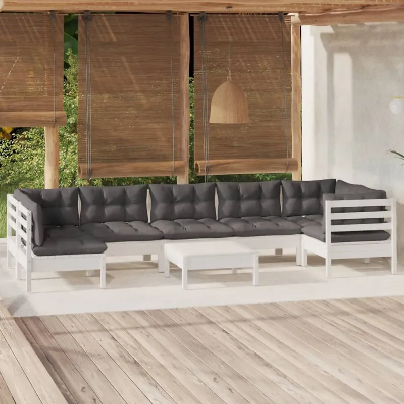 8-tlg. Garten-Lounge-Set mit Kissen bianco Kiefernholz