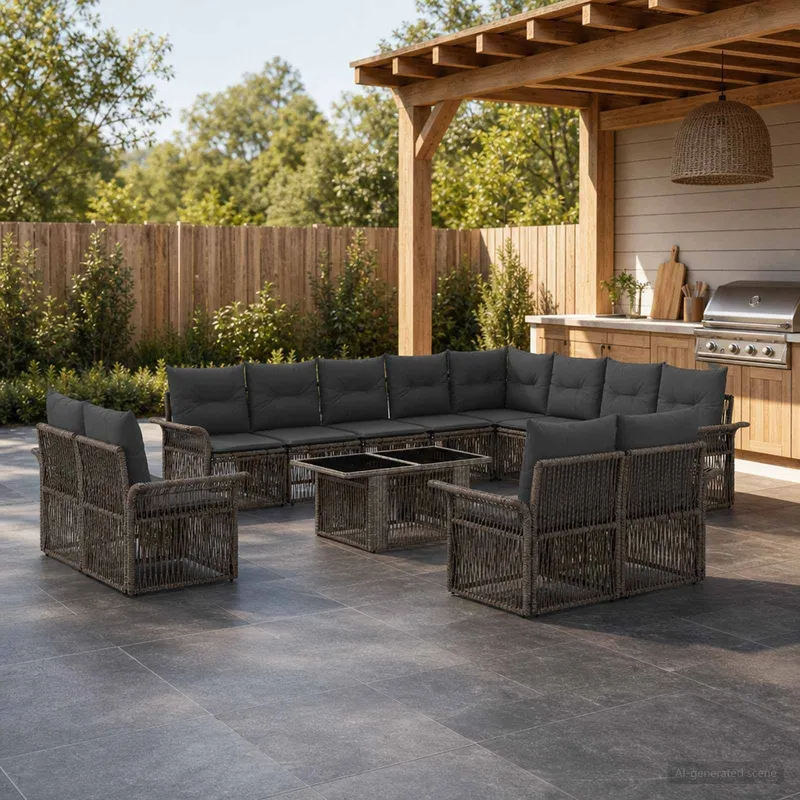 Ensemble de canapé de jardin 13 pc Gris et Gris foncé polyrotin