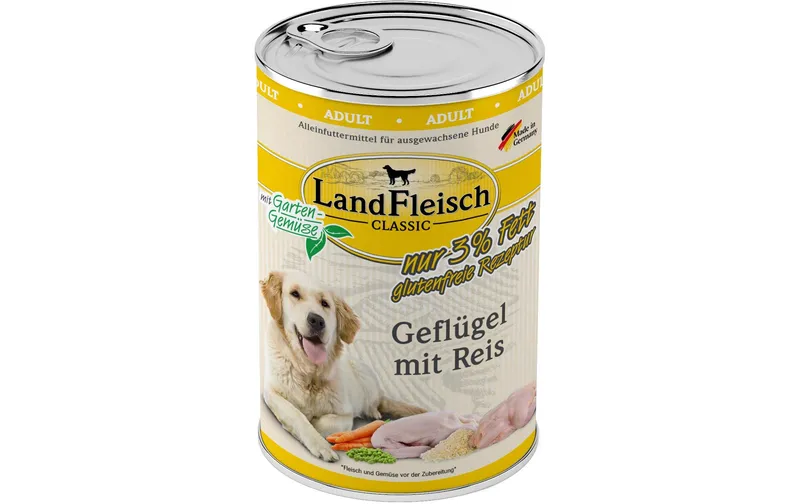 LandFleisch Nassfutter Classic Geflügel mit Reis, 400 g