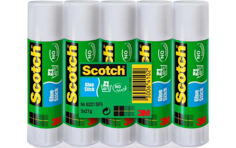 Scotch Klebestift-Set Permanent, 5 Stifte je 21 g transparent