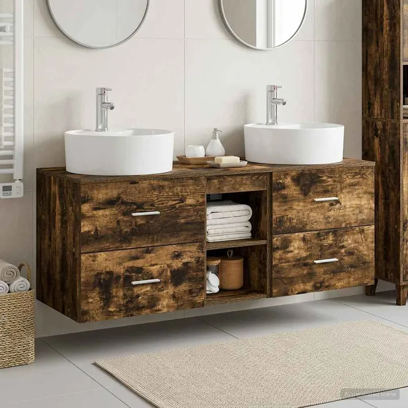 Badezimmerschrank-Set 3 stk. Geräucherte Eiche