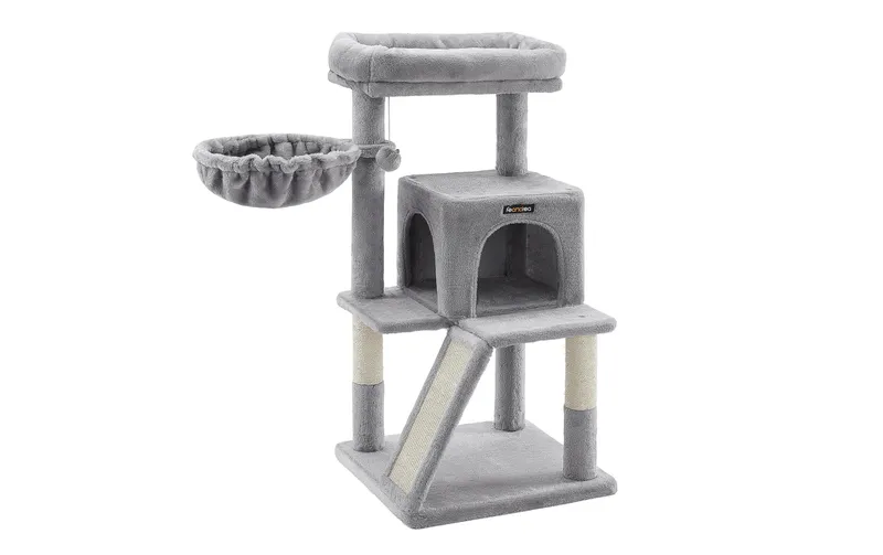 Feandrea Kratzbaum mit Kratzbrett, 96 cm, Grau/Beige