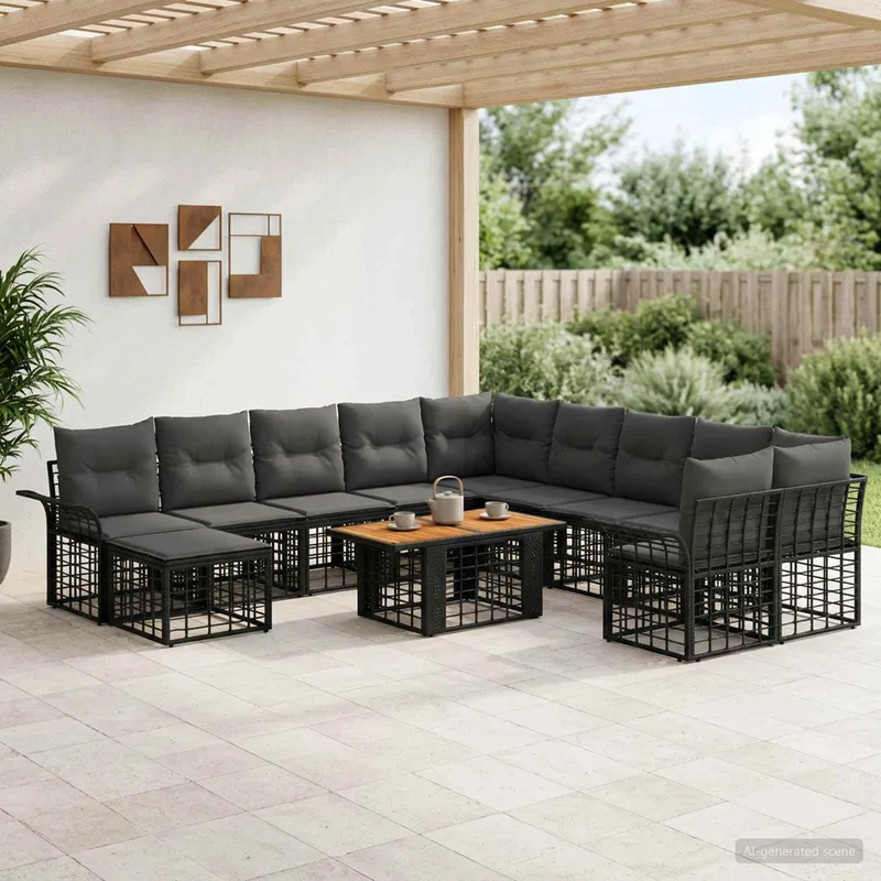 Gartensofa-set 12 stk. Schwarz und Dunkelgrau Poly-Rattan