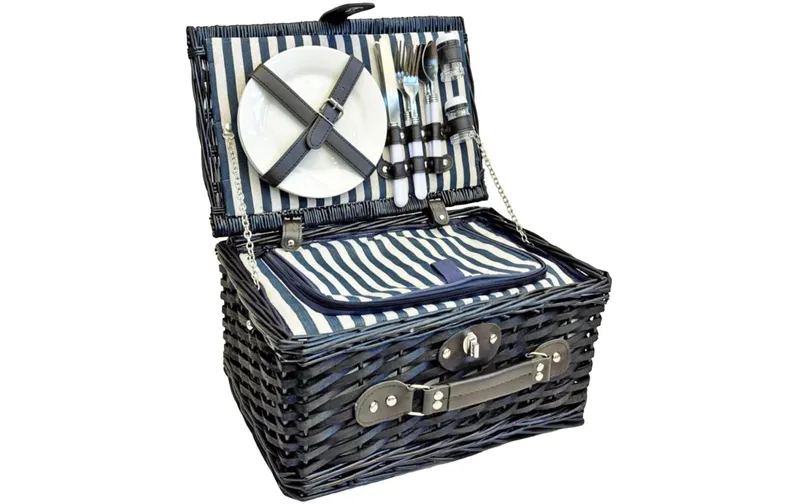 Dameco Picknickkorb für 2 Personen 13-teilig, Dunkelbraun/Blau