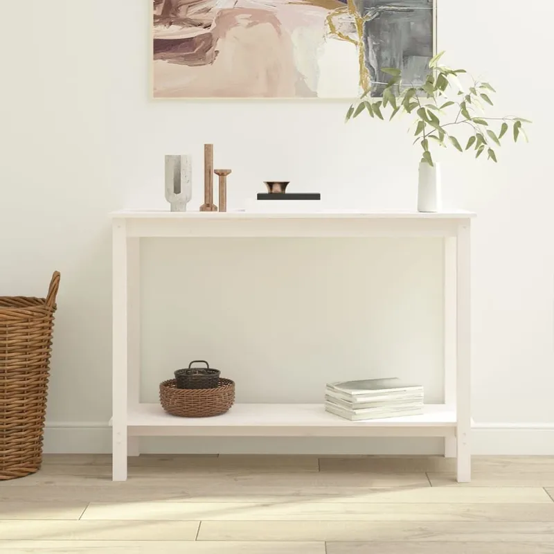 tavolo consolle bianco 110x40x80 cm legno massiccio pino