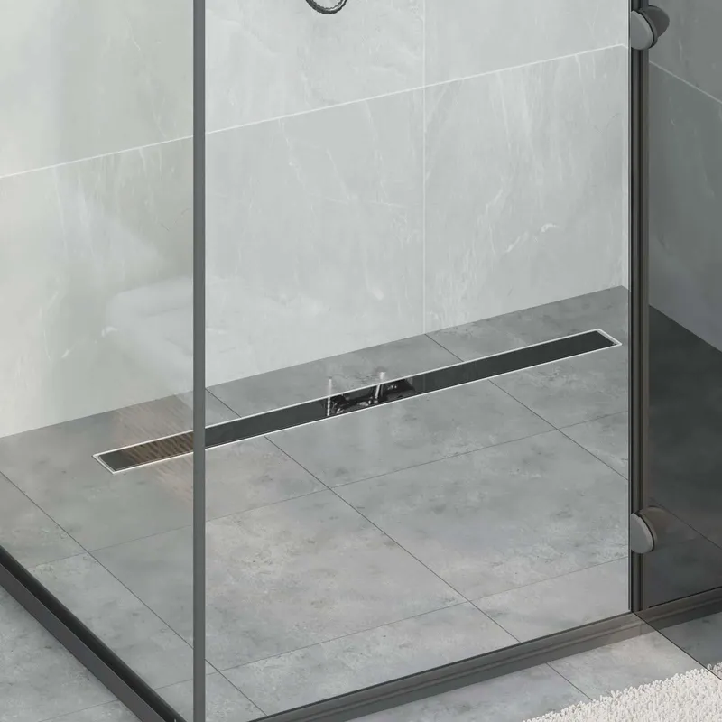 Duschabfluss mit Glasabdeckung Schwarz 90 cm Edelstahl 304