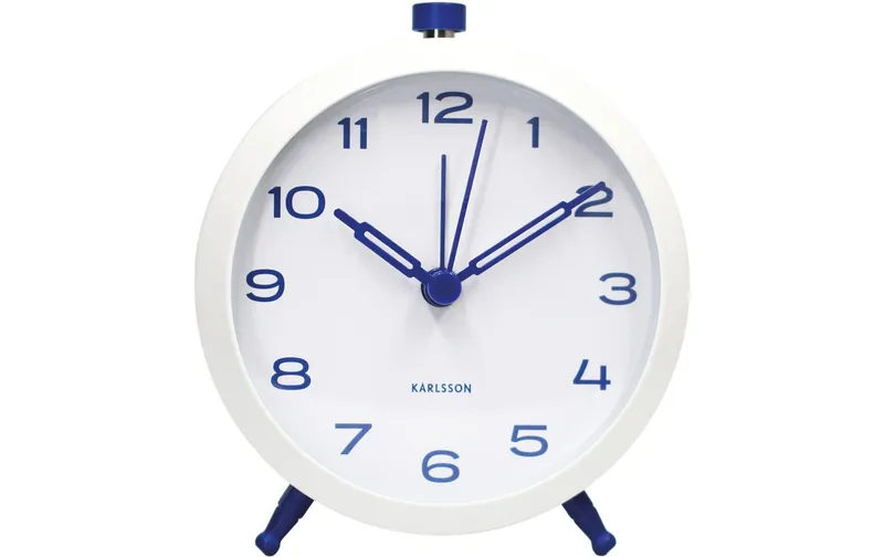KARLSSON Wecker Button Retro Weiss mit Kobaltblau