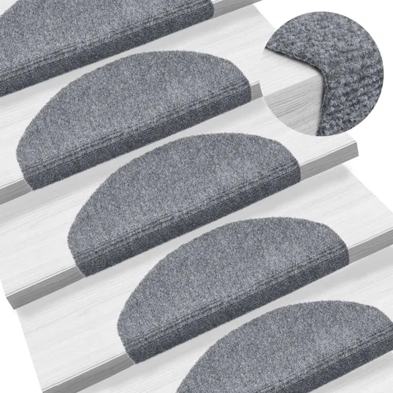 Tapis d'escalier autocollants 5 pièces 65 x 21 x 4 cm Gris clair Demi-rond Grand