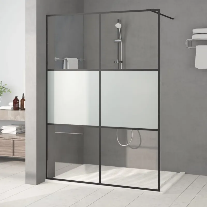 Duschwand per Begehbare Dusche nero 140x195 cm Halbmatt ESG