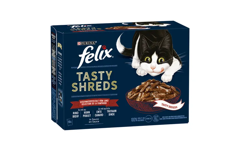Felix Nassfutter Tasty Shred Original avec Fleisch in Gelee, 10x80g