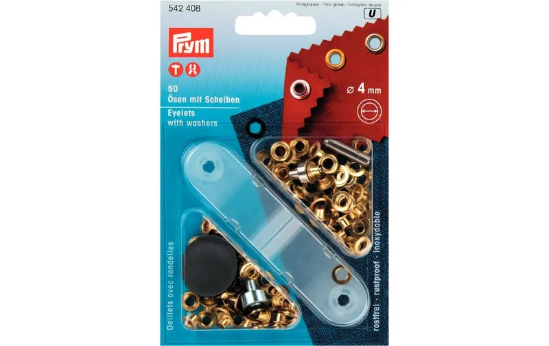 Prym Ösen + Scheiben 4 mm, Gold, 50 pièces