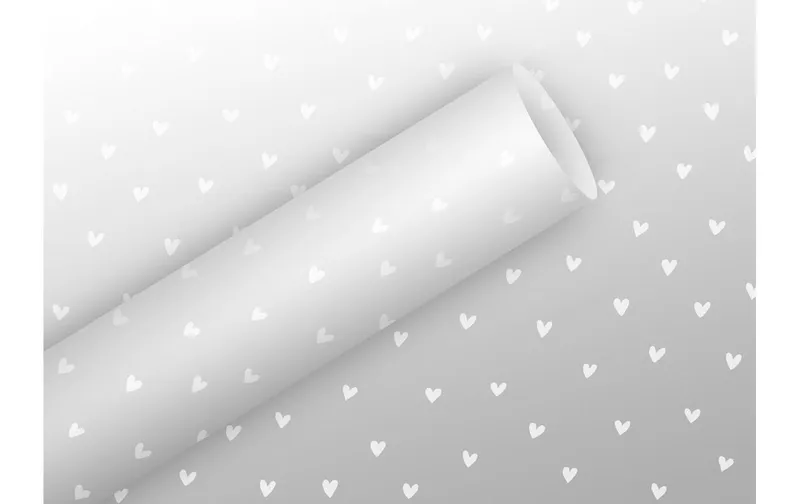 brun + Company Geschenkfolie Herzen, blanc, 2.5 m x 70 cm