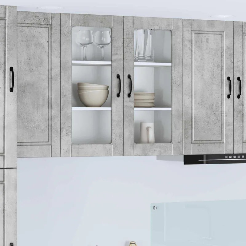 Cabinet en verre mural PORTO Gris béton 80 x 31 x 80 cm