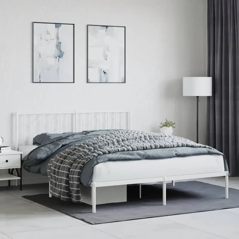 Bettgestell mit Kopfteil Metall Weiß 160x200 cm