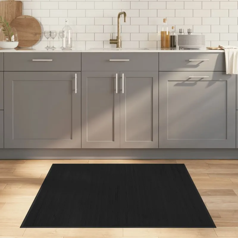 Teppich Quadratisch Schwarz 100x100 cm Bambus