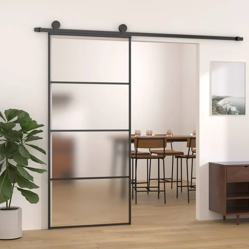 sliding door ESG-glass and aluminium mattiert 90x205 cm black