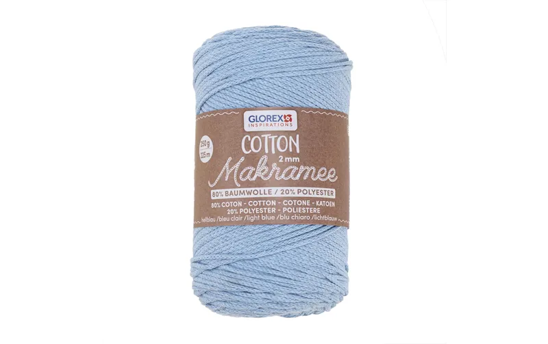 Glorex Wolle Makramee Cotton 225m x 2 mm, 250g, Hellblau