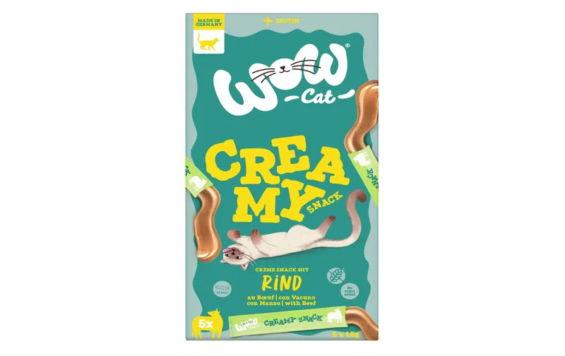 WOW Katzen-Snack Creamies con Rind, 5 x 15 g