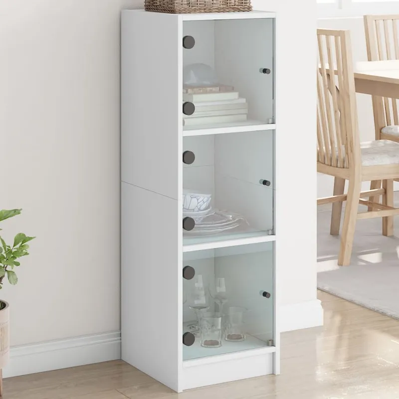 Highboard mit Glastüren bianco 35x37x109 cm