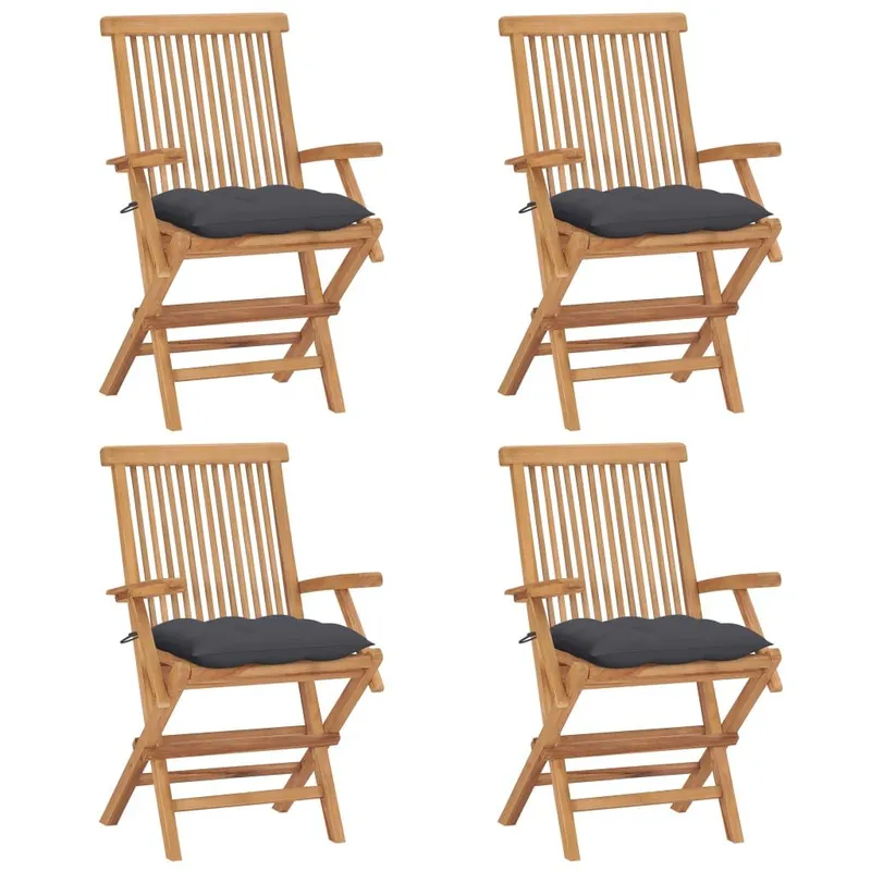 Klappstühle mit anthrazitfarbenen Kissen, 4-teilig, Massivholz Teakholz