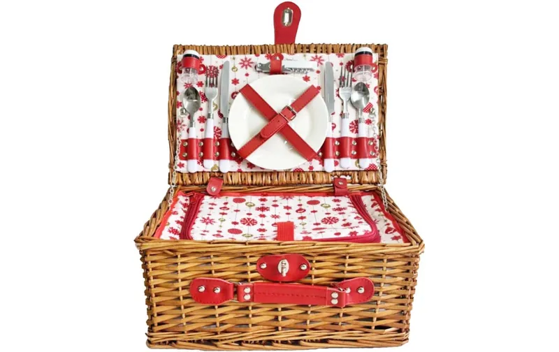 Dameco Picknickkorb für 2 Personen 13-teilig, Rot/Braun