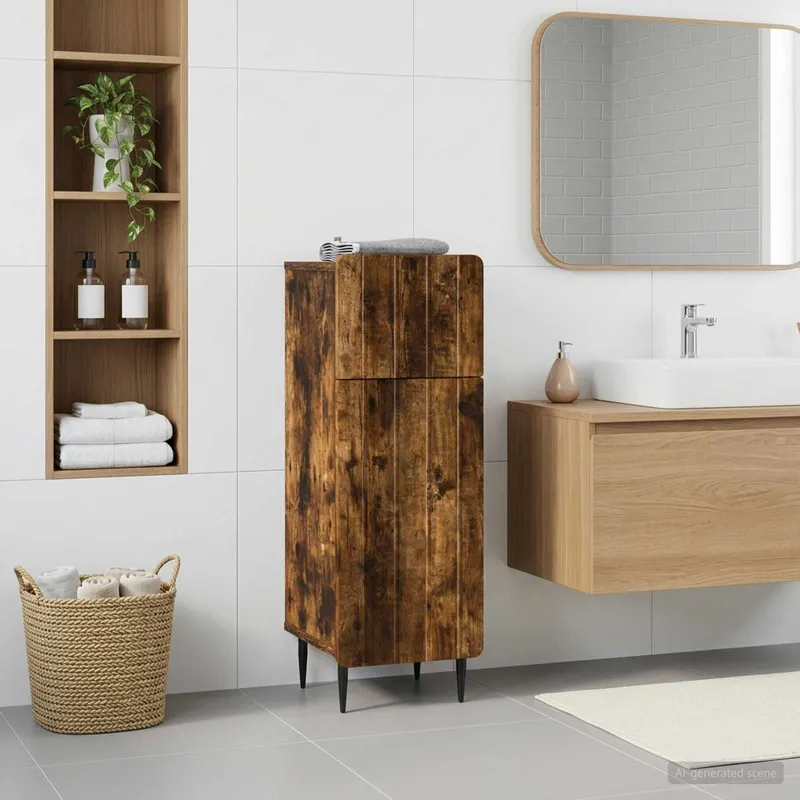 Meuble de Rangement de Salle de Bain ZWOLLE Chêne fumé