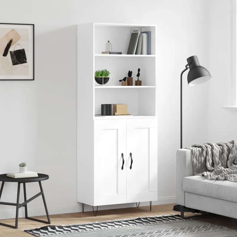 Highboard bianco 69,5x34x180 cm derivato del legno