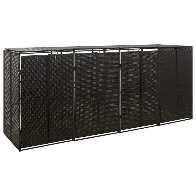 Abri pour poubelle quadruple Noir 274x80x117 cm Résine tressée