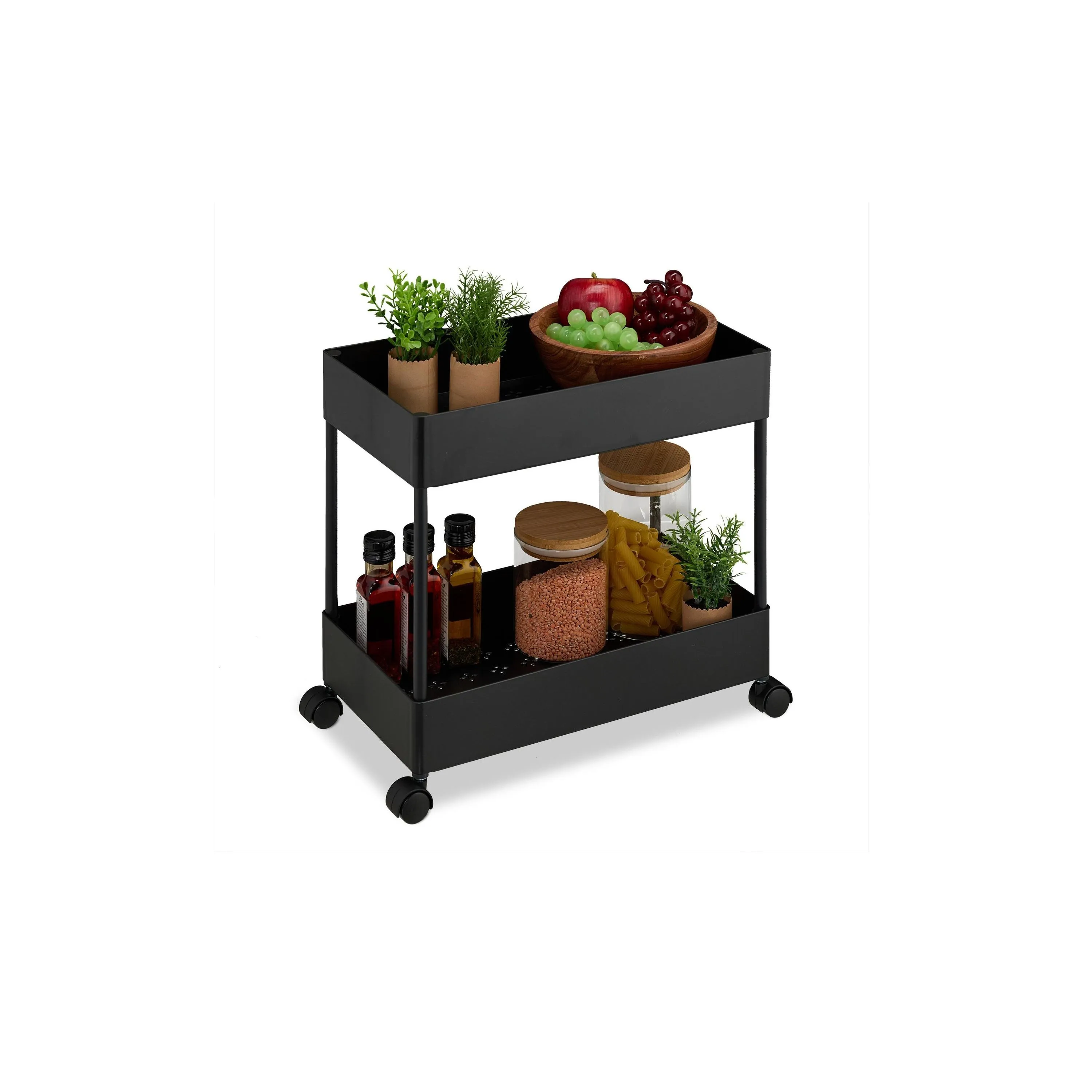 relaxdays Küchenwagen Servierwagen 39.5 x 38 x 21.5 cm, Schwarz