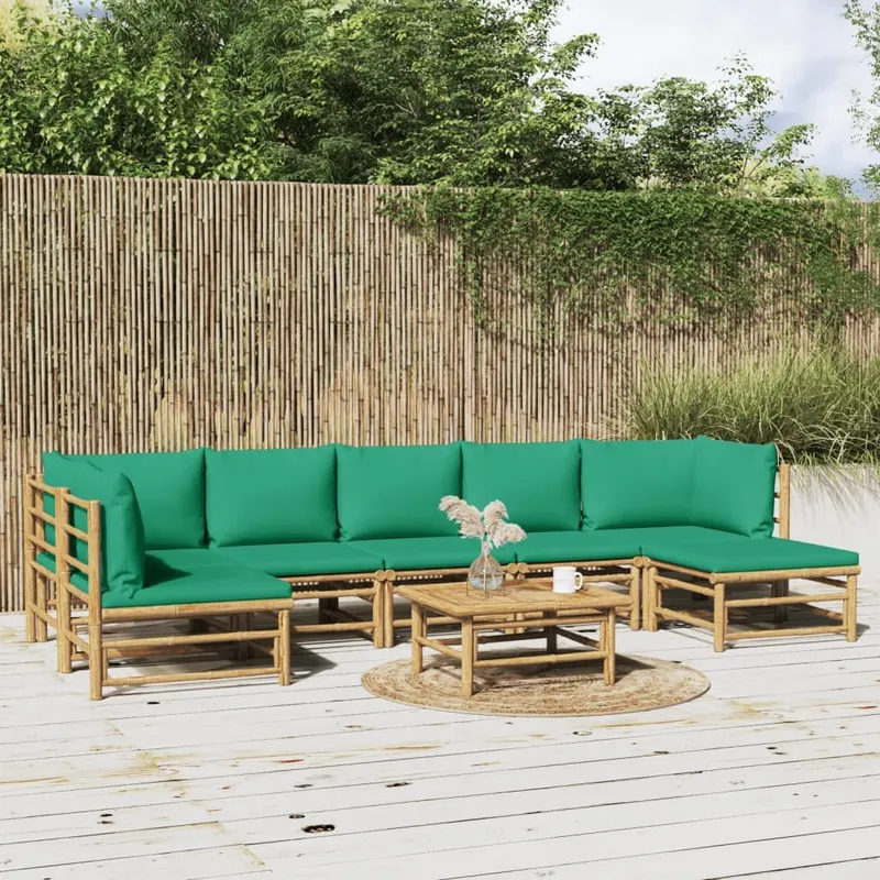 8-tlg. Garten-Lounge-Set mit verdeen Kissen Bambus