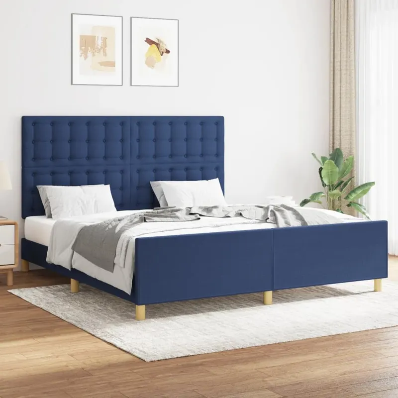 struttura letto senza materasso blu 160x200 cm tessuto