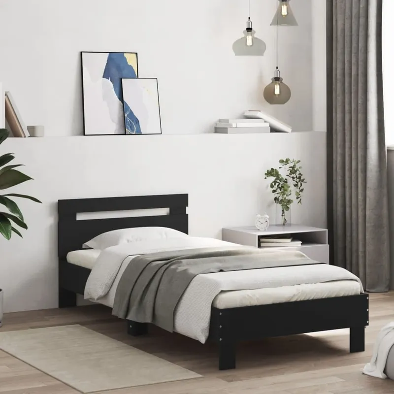 Bettgestell mit Kopfteil nero 75x190 cm derivato del legno