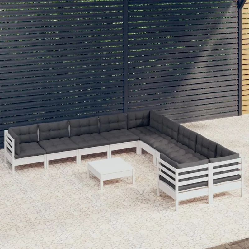 11-tlg. Garten-Lounge-Set mit Kissen white Kiefernholz
