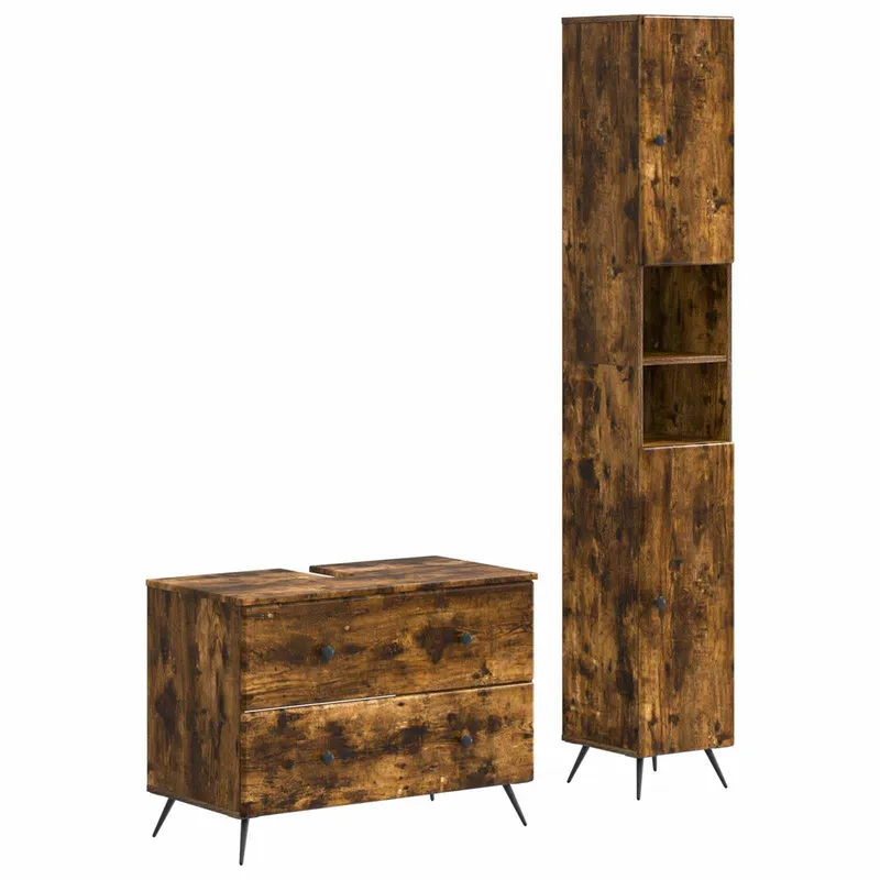 2-teiliges Badezimmer Schrank Set BREDA Raucheiche