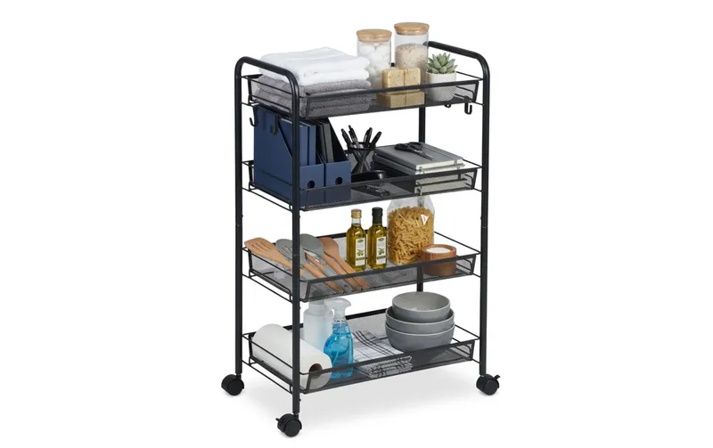 relaxdays Rollwagen Mesh mit 4 Ebenen 84 x 44.5x 26 cm