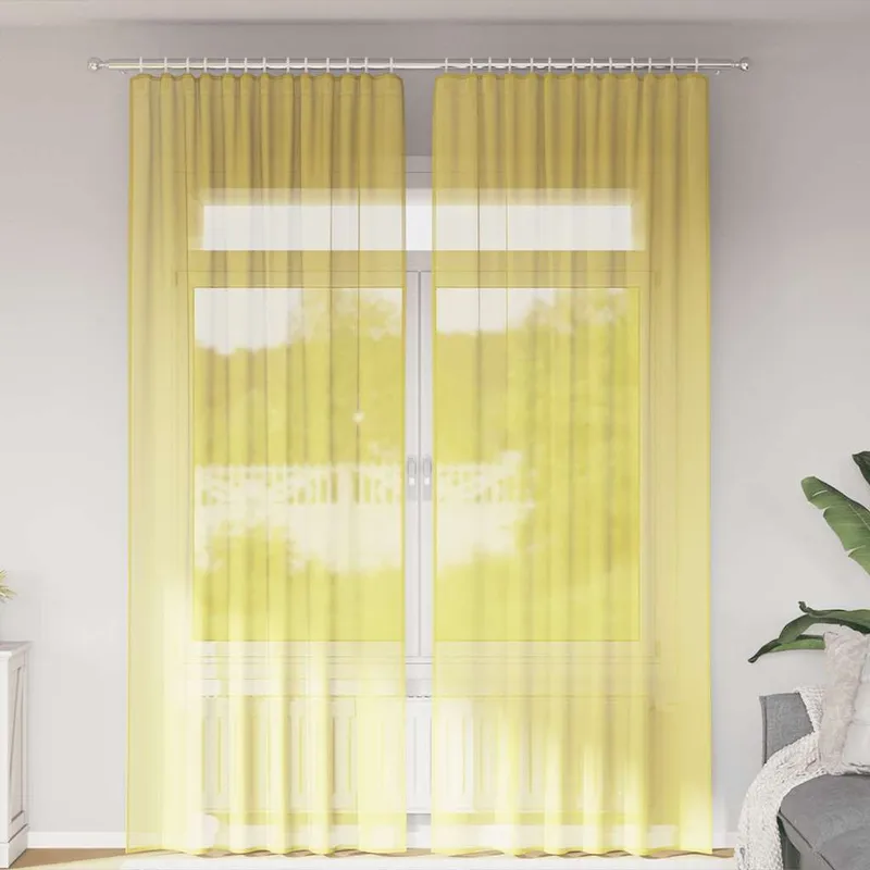 Voile Vorhänge mit Stangentaschen 2 Stk. Gelb