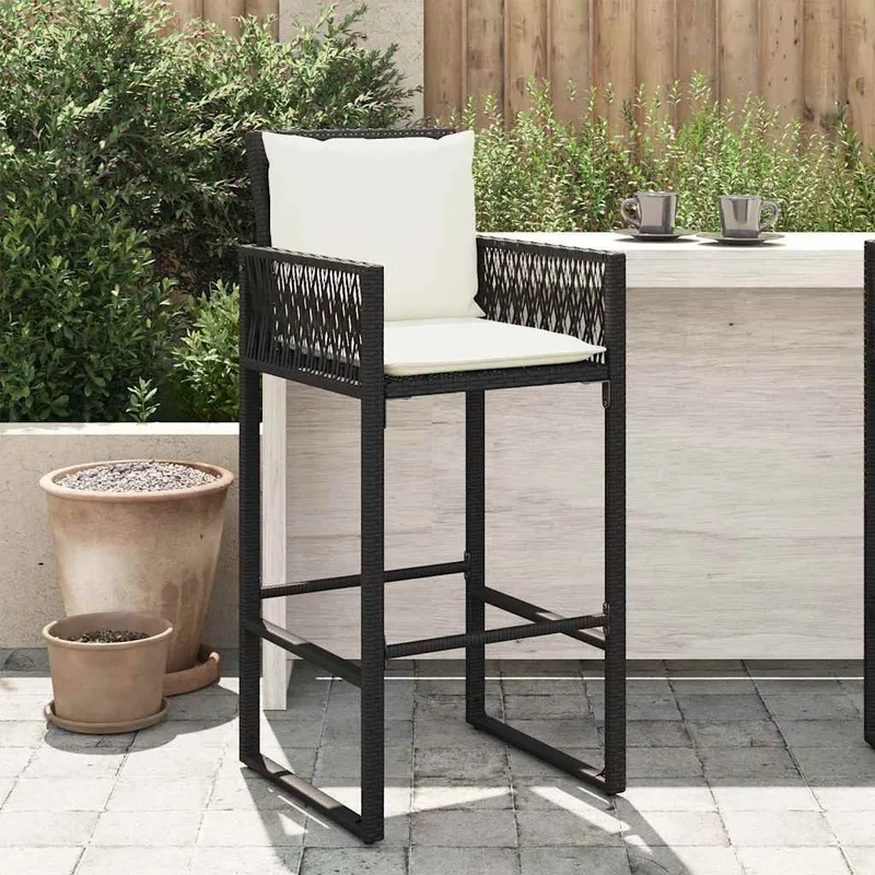 Garten-Barhocker mit Kissen 2 Stk. nero Poly Rattan