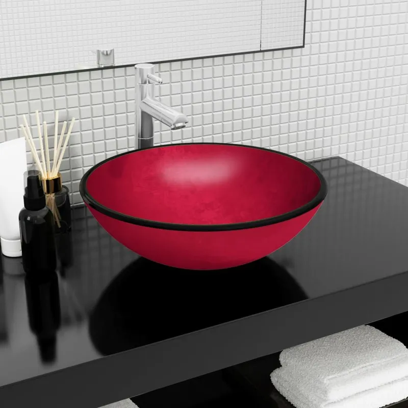 Waschbecken Hartglas 42x14 cm rosso