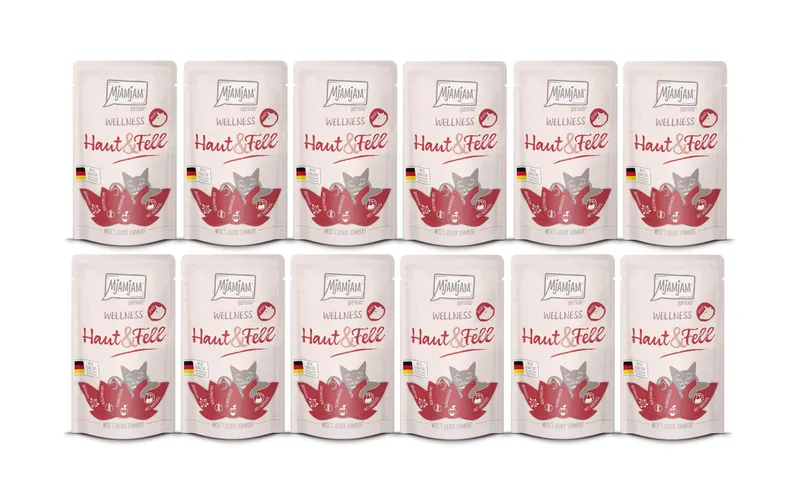 Mjamjam Nassfutter Wellness Haut & Fell Rind, 12 x 125 g