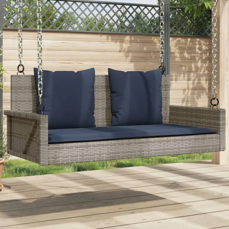 Banc à bascule avec coussins Gris 119 x 56 x 48 cm Résine tressée
