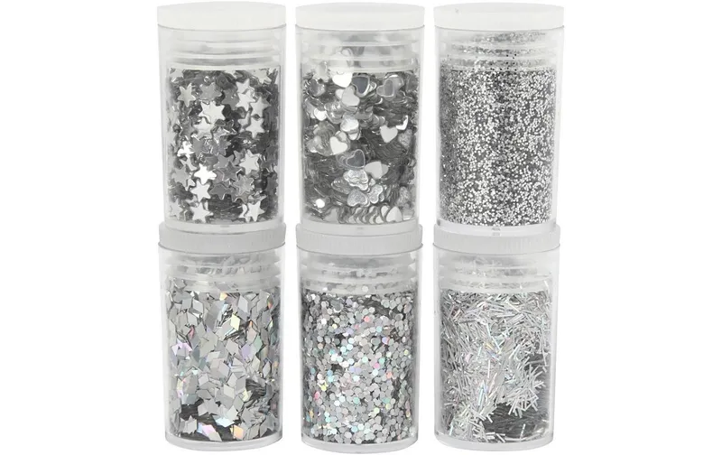 Creativ Company Glitzerset Silber, 6 x 5 g