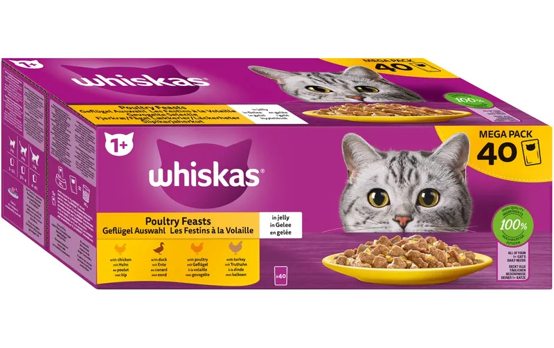 Whiskas Nassfutter Geflügel Auswahl in Gelee 1+, 40 x 85 g