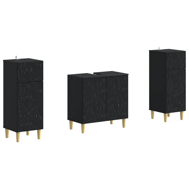 2-teiliges Badezimmer Schrank Set DELFT nero derivato del legno