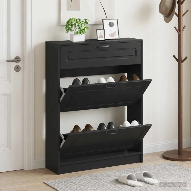 Schuhschrank UTRECHT 78 x 24 x 100 cm derivato del legno nero